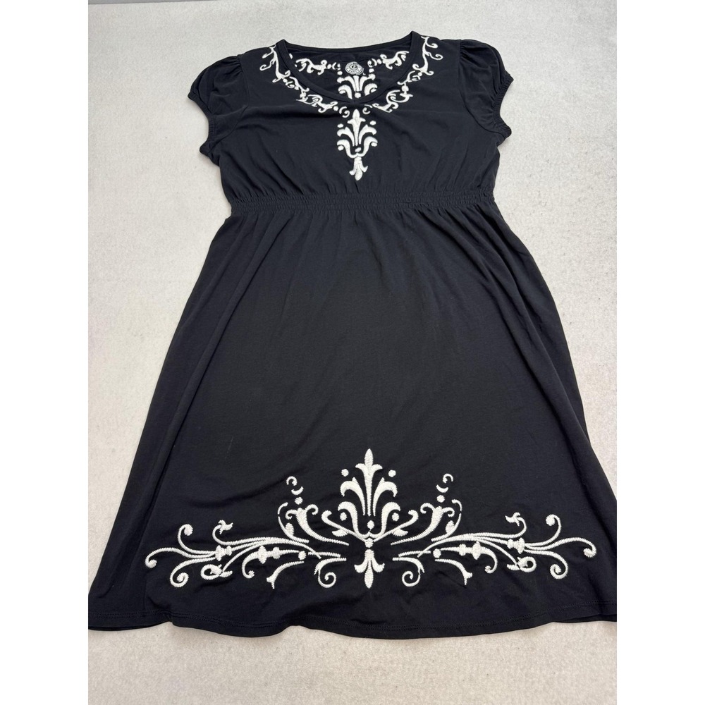 Double D Ranch Dress Women's Large Black Embroidered Pullover Boho Jersey